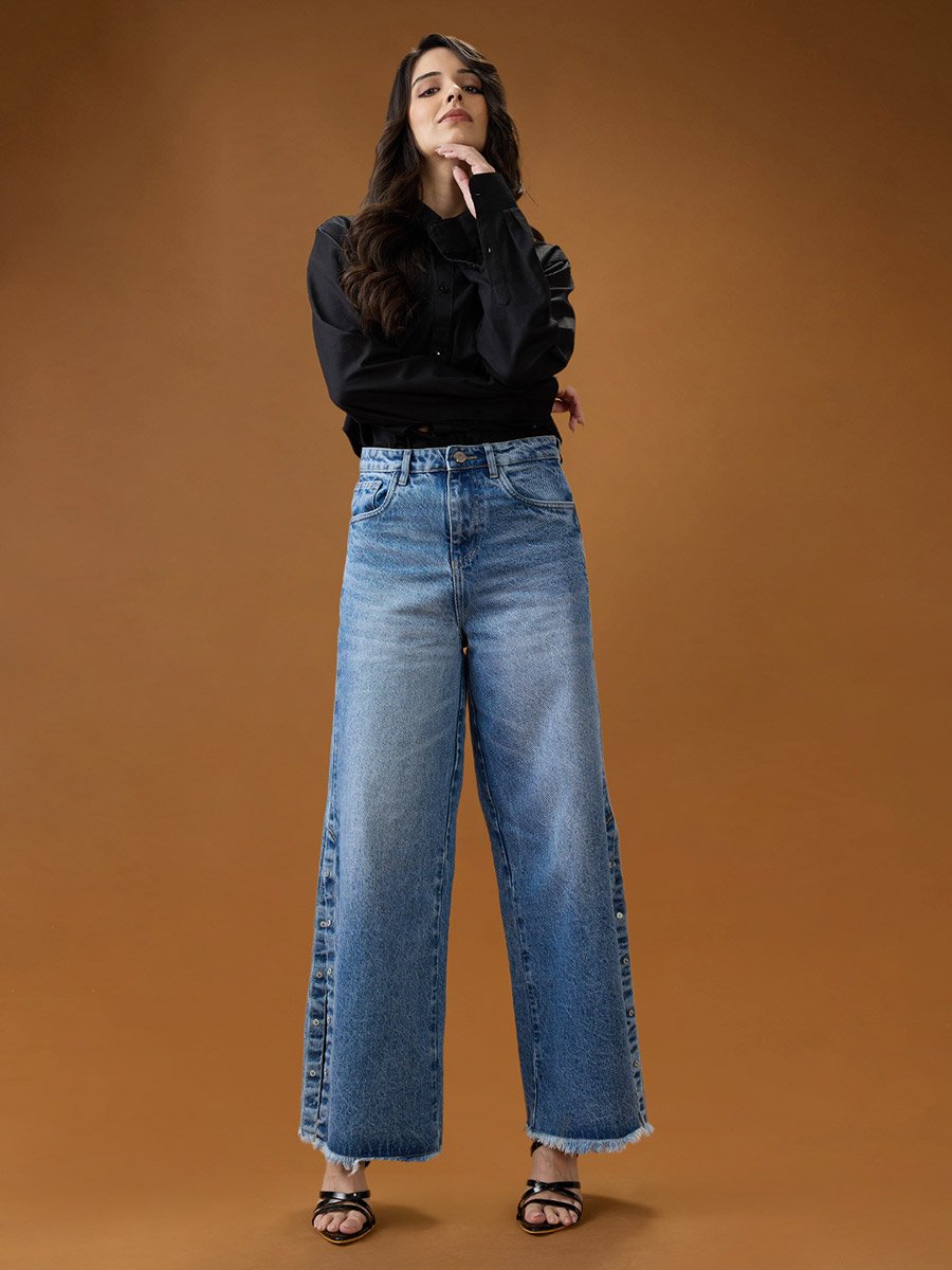 Mid Rise Blue Denim Jeans