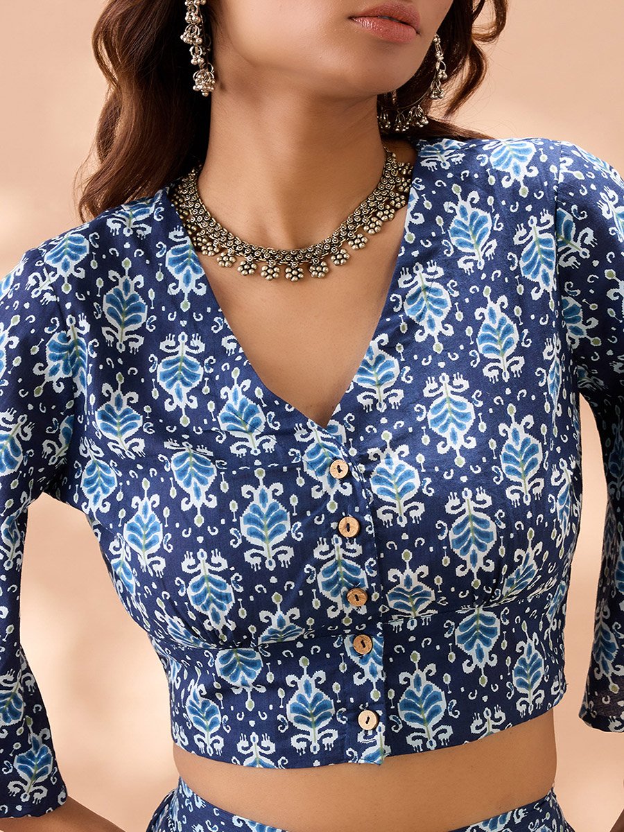 Ethnic Print Flared Sleeves Crop Top and Trousers Co-Ords 
