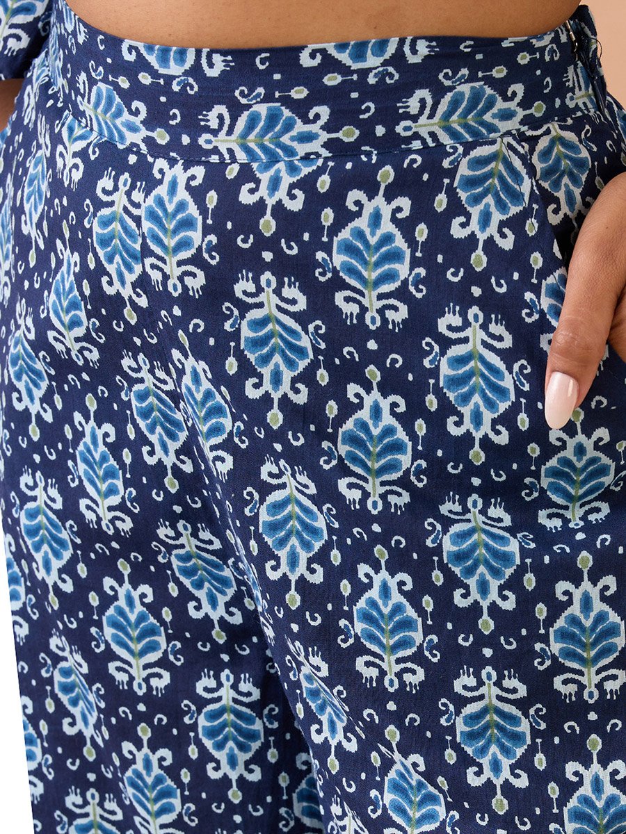 Ethnic Print Flared Sleeves Crop Top and Trousers Co-Ords 
