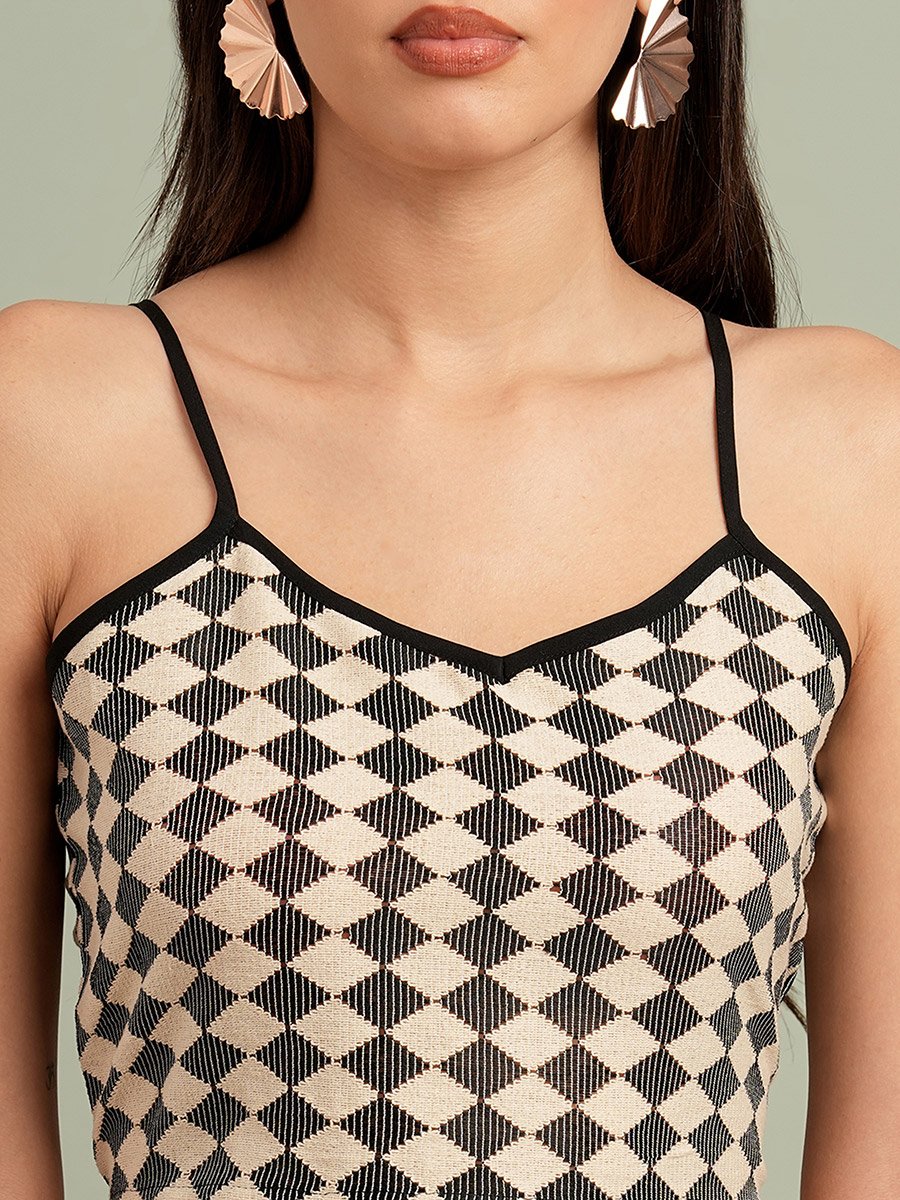 Chic Diamond Pattern Knit Crop Top and Skirt Co-Ords