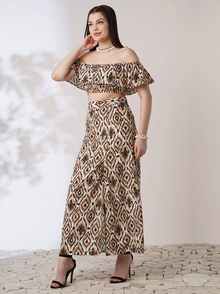Brown Ikat Crop Top and Maxi Skirt Co-Ords