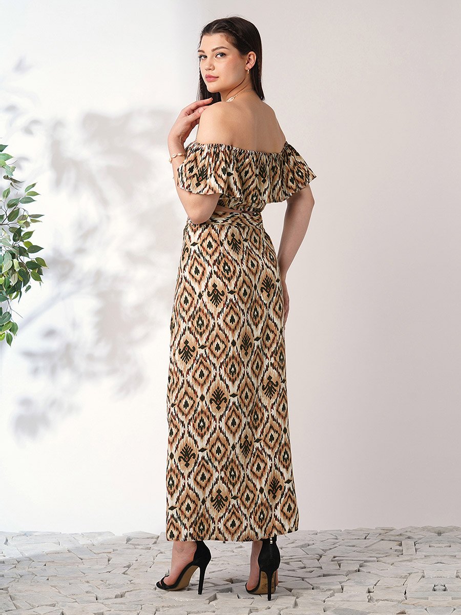 Brown Ikat Crop Top and Maxi Skirt Co-Ords