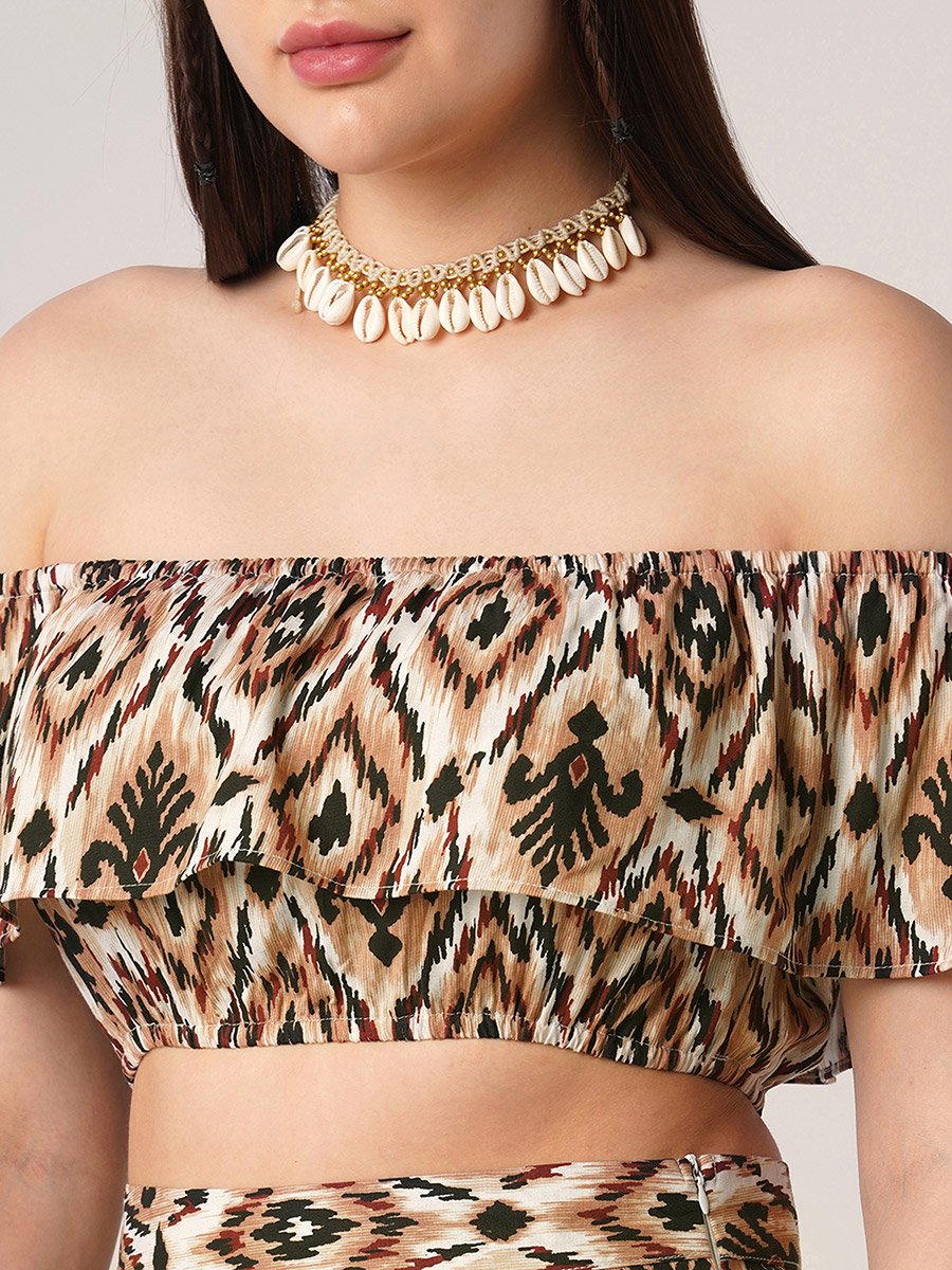 Brown Ikat Crop Top and Maxi Skirt Co-Ords