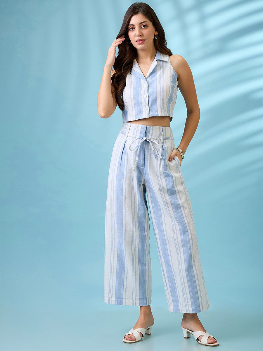 Striped Crop Shirt and Wide Leg Trousers Co-Ords