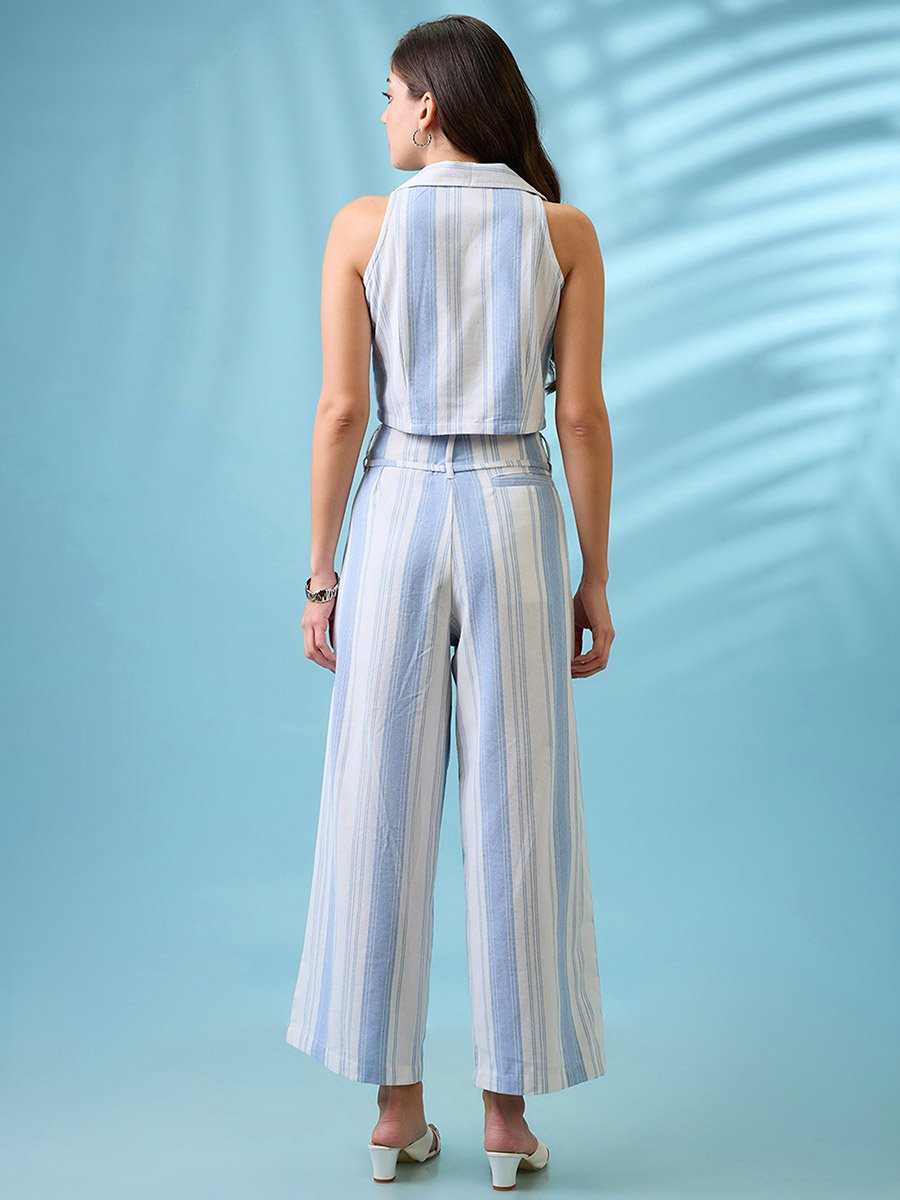 Striped Crop Shirt and Wide Leg Trousers Co-Ords
