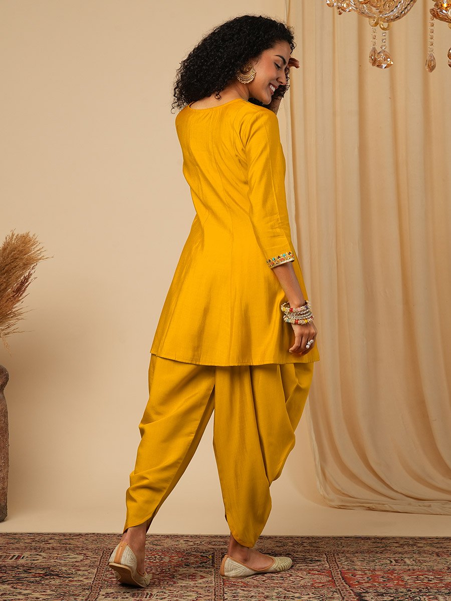 Sequined Embroidered Yoke Peplum Top and Dhoti Pants Fusion Co-Ords