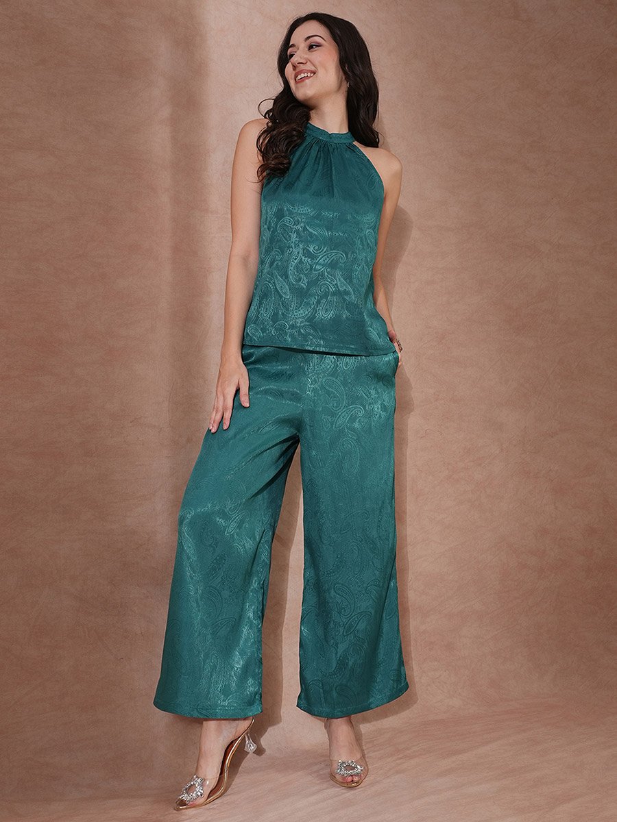 Paisley Print Halter Neck Top and Trousers Co-Ords