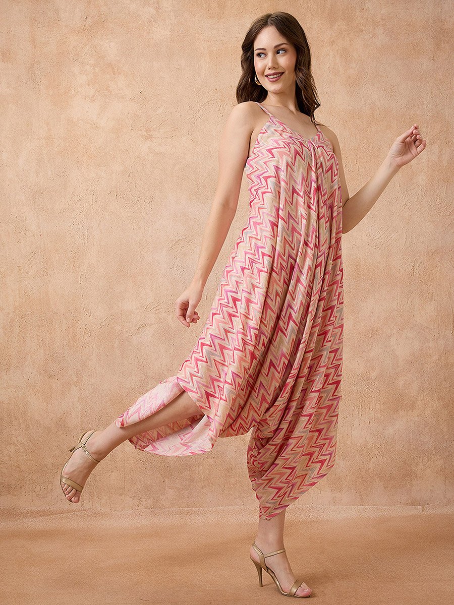 Strappy Shoulder Waist Tie-Up Harem Style Fusion Jumpsuit