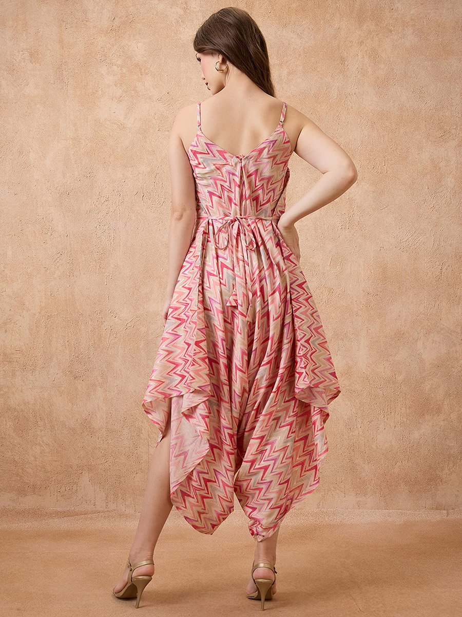 Strappy Shoulder Waist Tie-Up Harem Style Fusion Jumpsuit