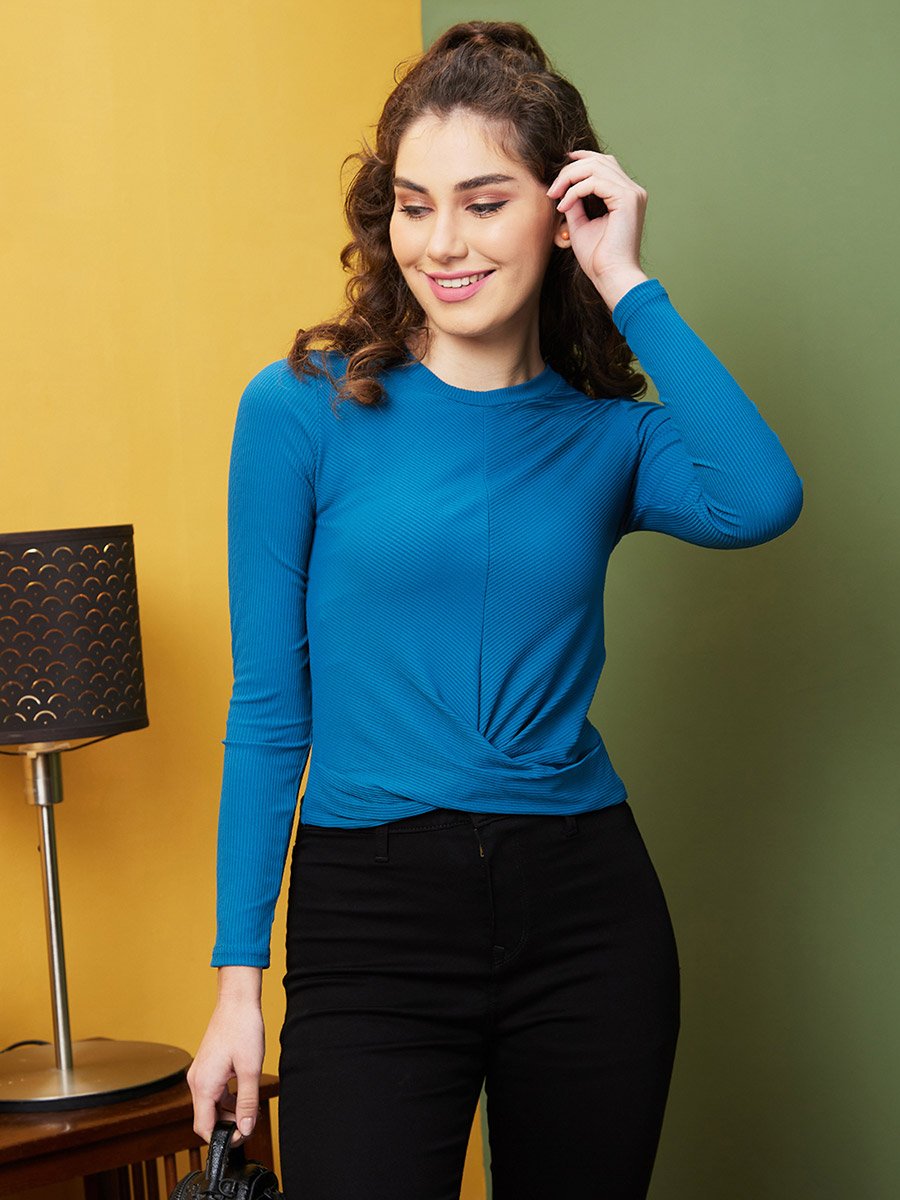 Women Teal Green Twisted Top