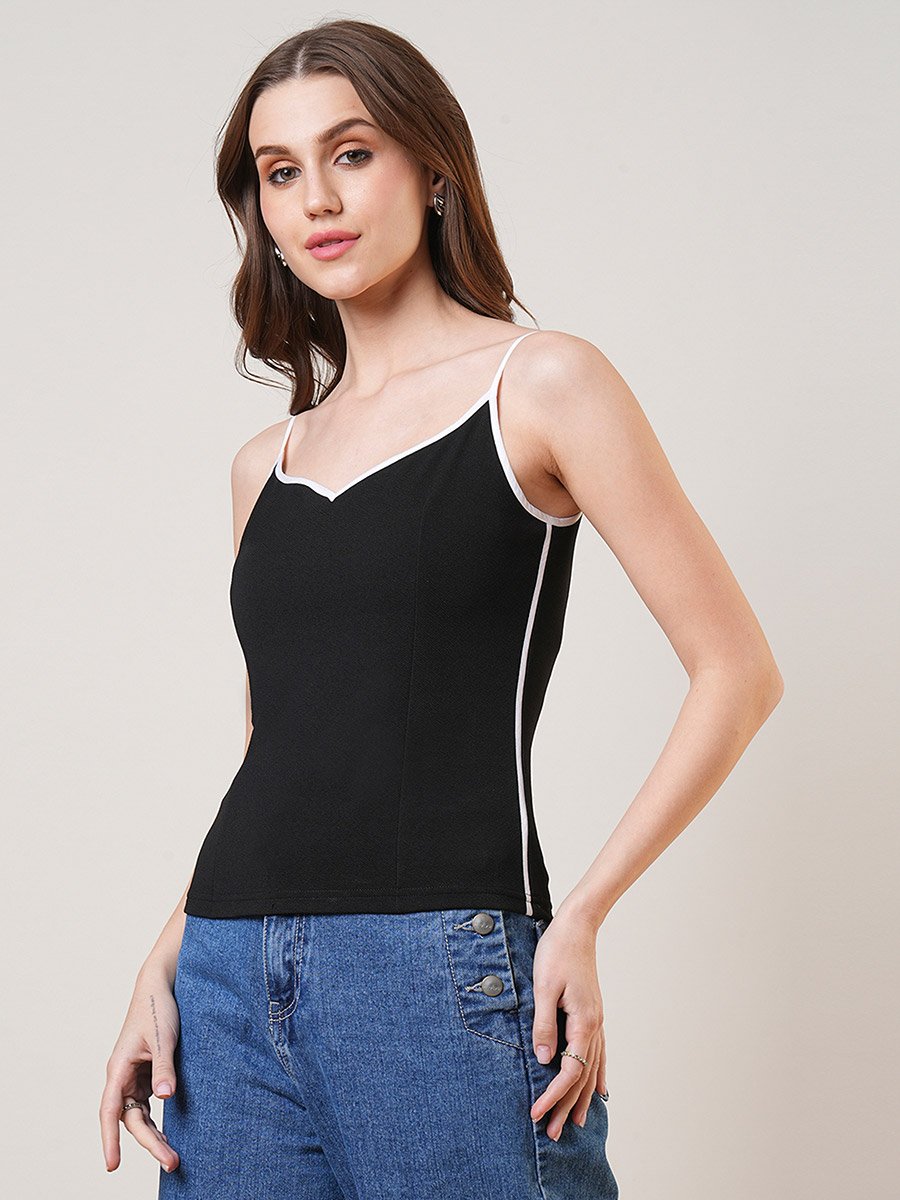 Women Black Sweetheart Neck Strappy Top