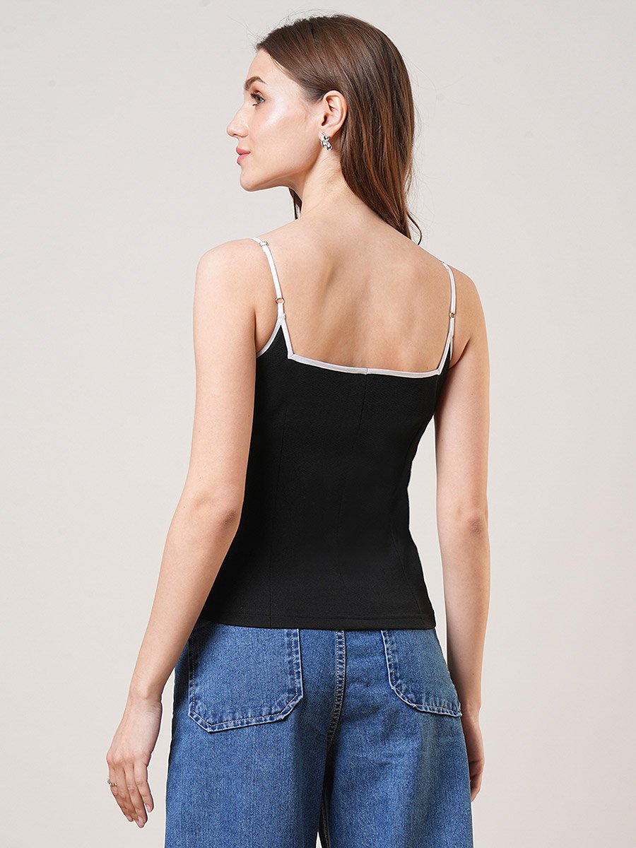 Women Black Sweetheart Neck Strappy Top