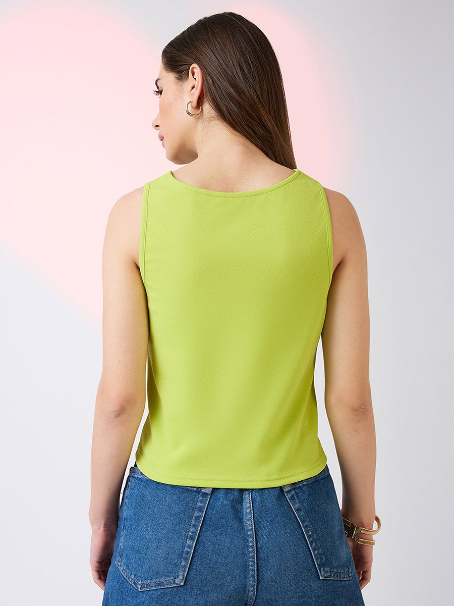 Women Green Cowl Neck Sleeveless Tank Top
