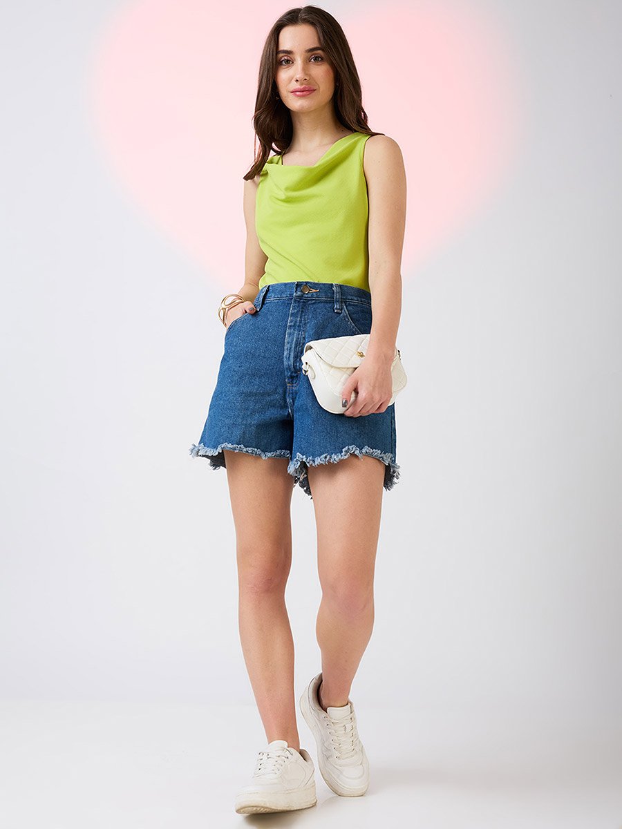 Women Green Cowl Neck Sleeveless Tank Top
