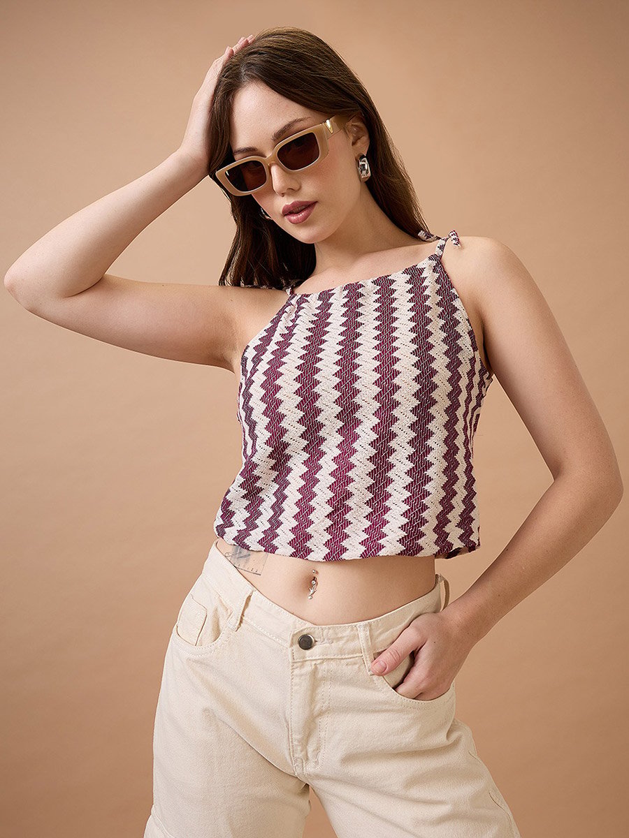 Maroon Crochet Strappy Crop Top