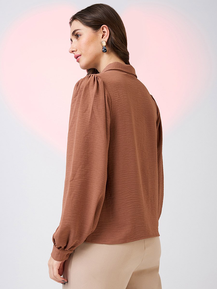 Women Brown Balloon Sleeves Shirt