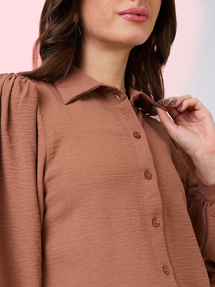 Women Brown Balloon Sleeves Shirt