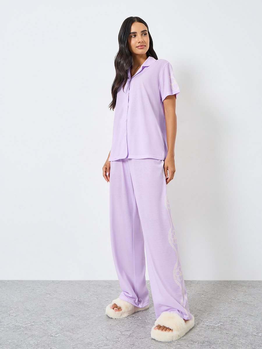 Placement Floral Print Shirt and Pyjama Set
