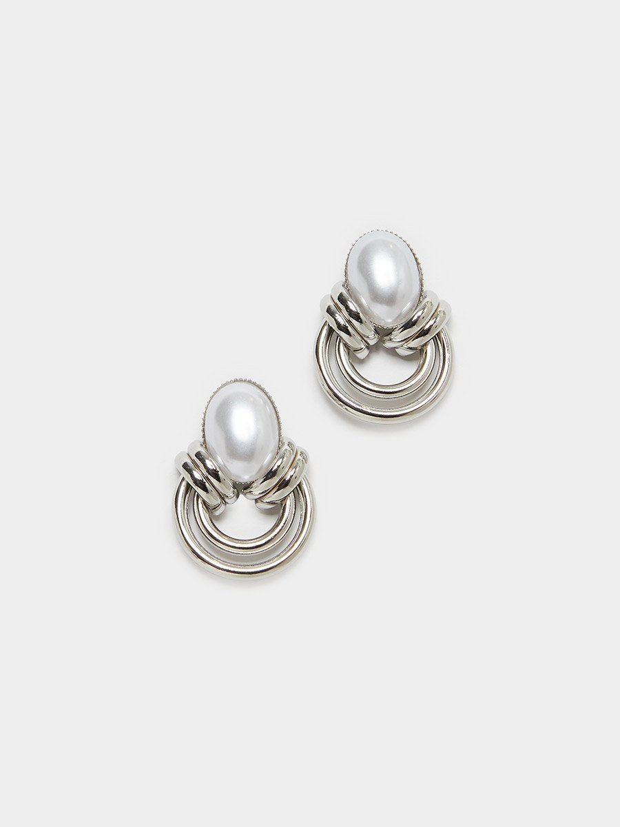 Silver Pearl Stud Earrings