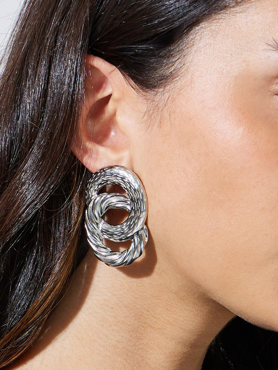 Women Silver Twisted Hoop Earrings