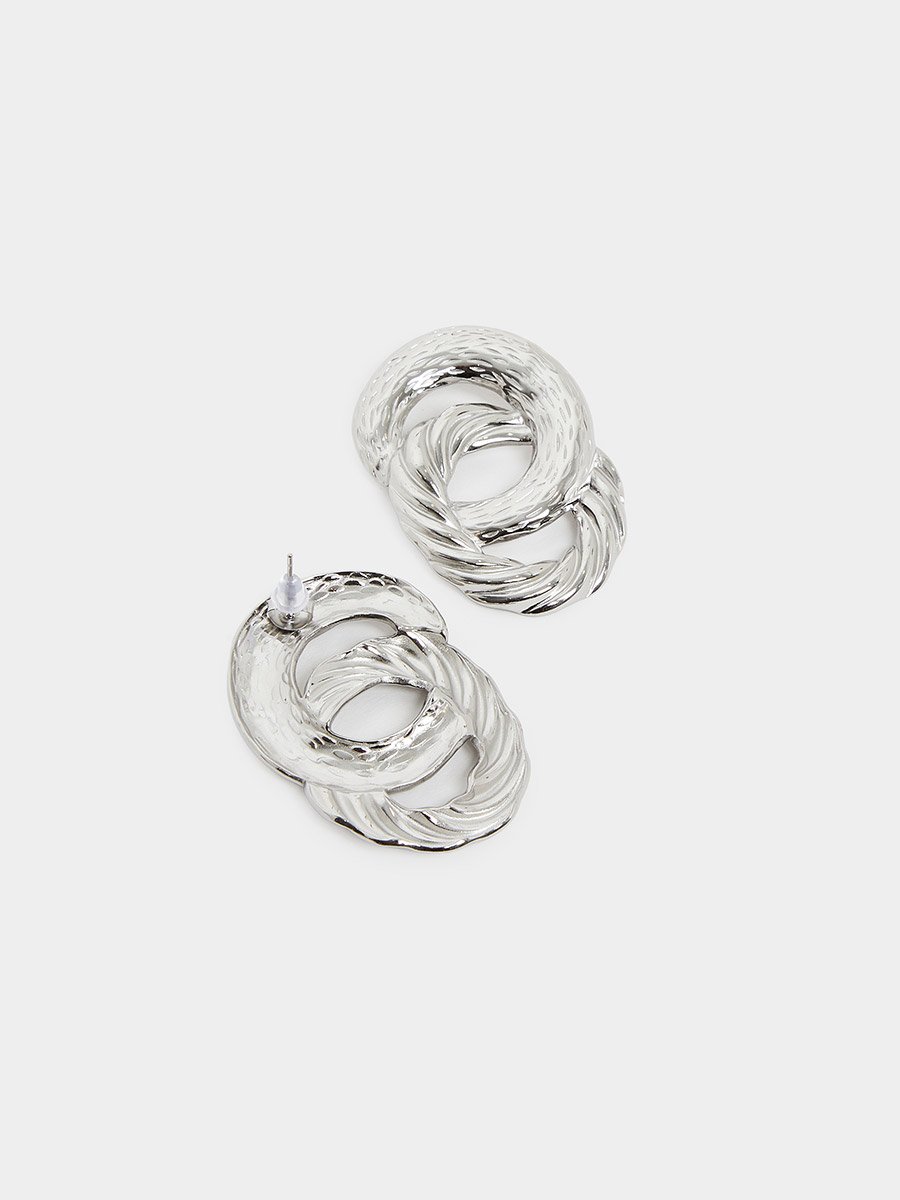 Women Silver Twisted Hoop Earrings