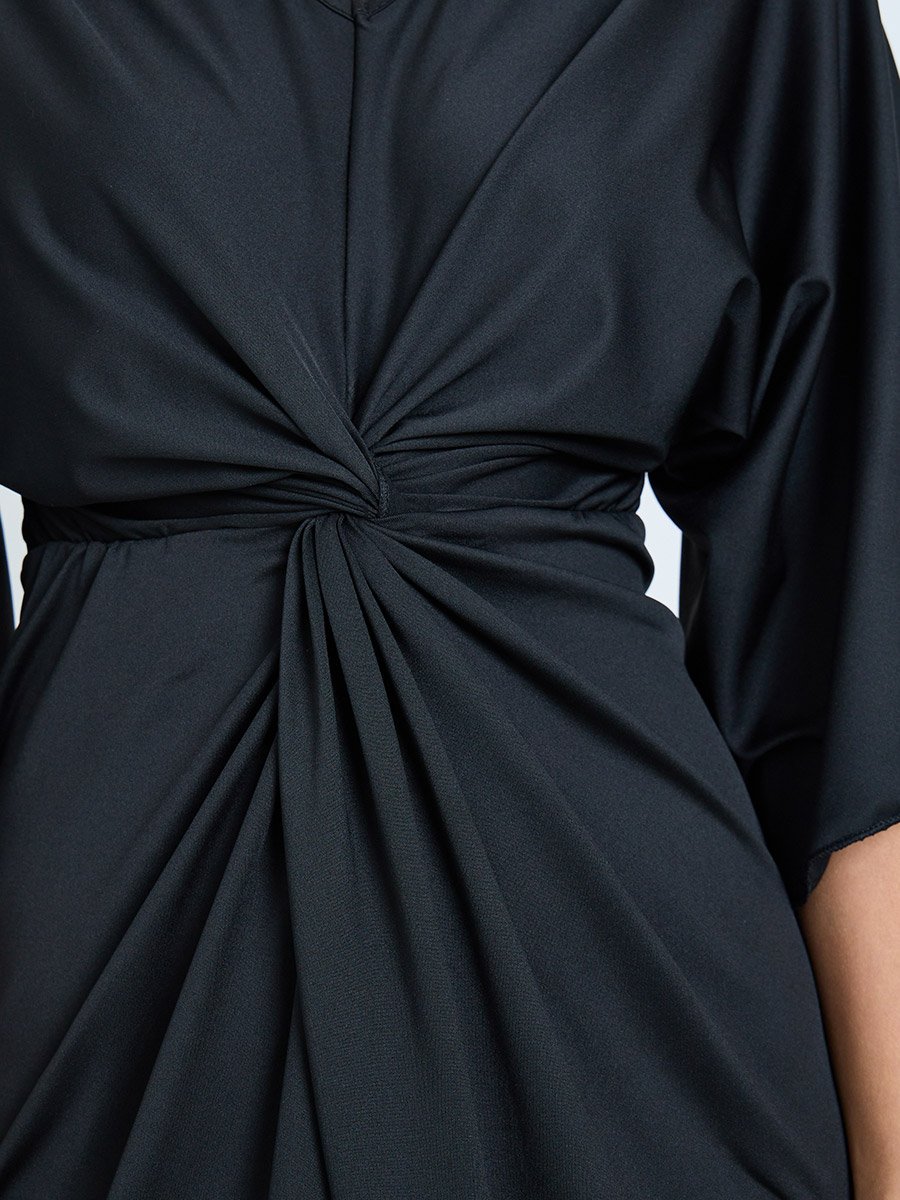 Black Pleated Detail Midi Dress