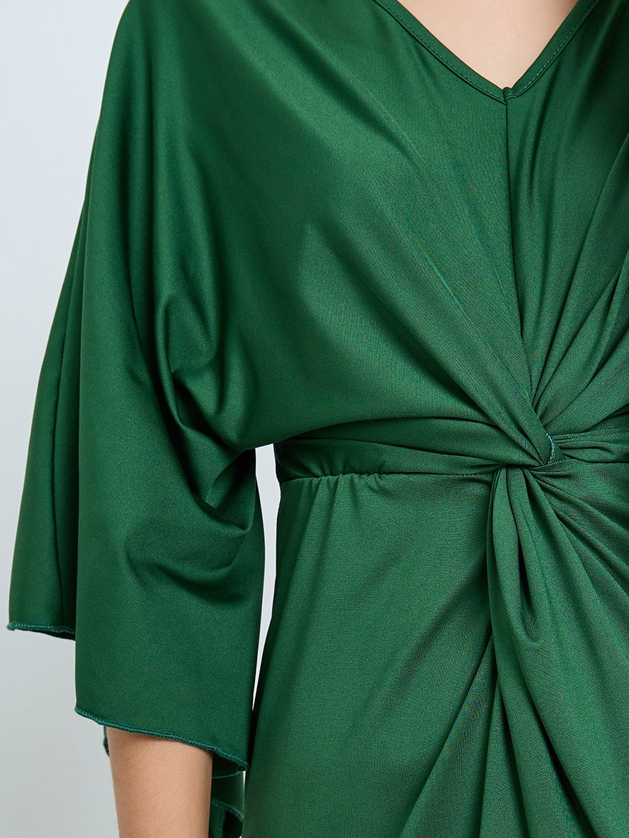Emerald Green Pleated Detail Midi Dress For Women at Bahrain | Styli Emerald Green Pleated Detail Midi Dress For Women at Bahrain | Styli