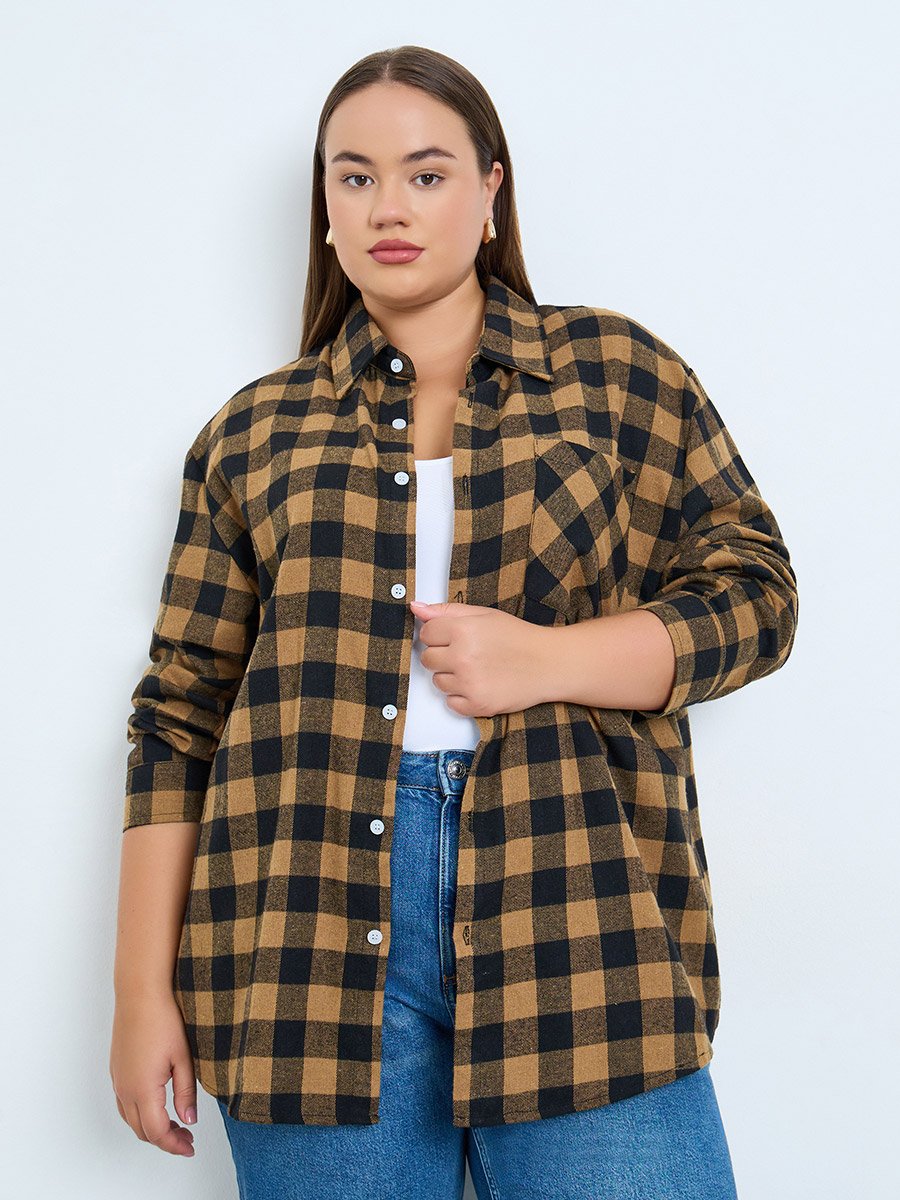 Plus Size Plaid Flannel Oversized Shirt