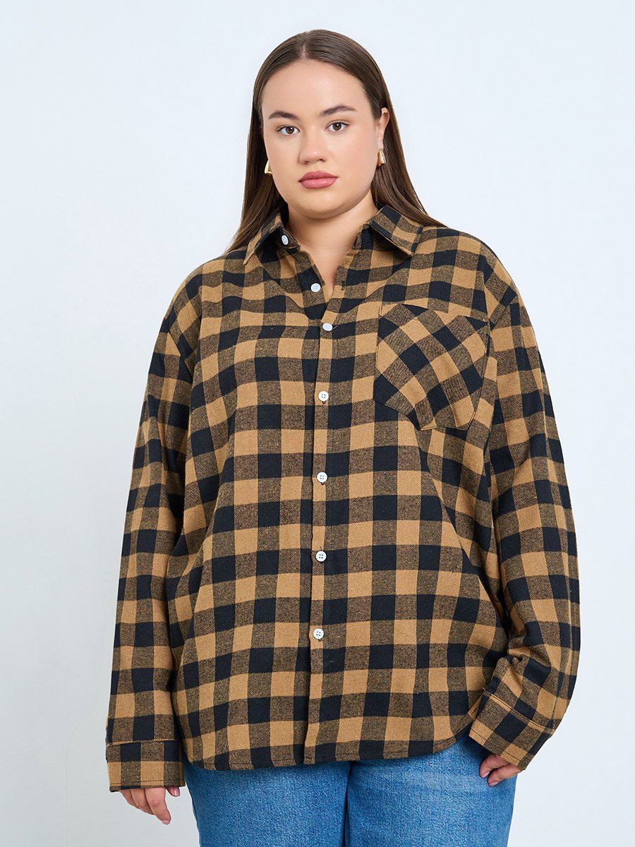 Plus Size Plaid Flannel Oversized Shirt