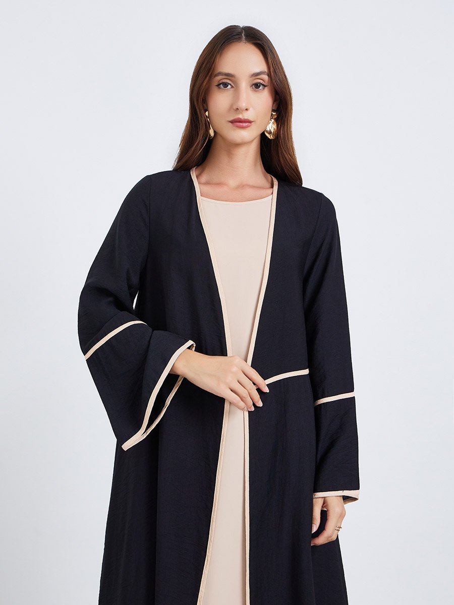 Women Contrast Detail Long Sleeve Abaya and Dress Co-Ords