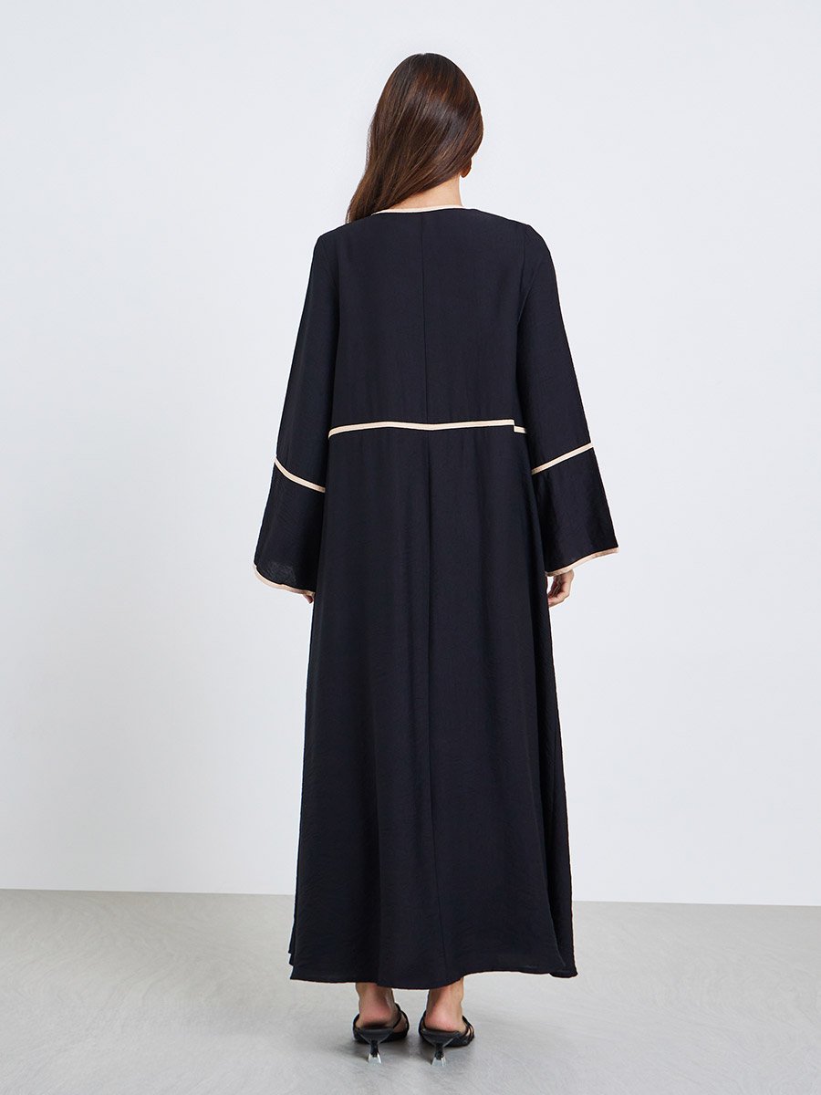 Women Contrast Detail Long Sleeve Abaya and Dress Co-Ords