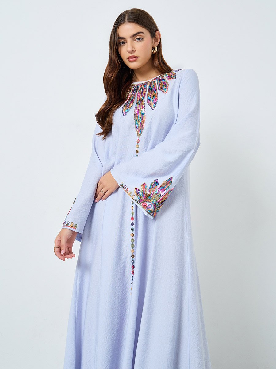 Sequin Embellished Long Sleeve Jalabiya