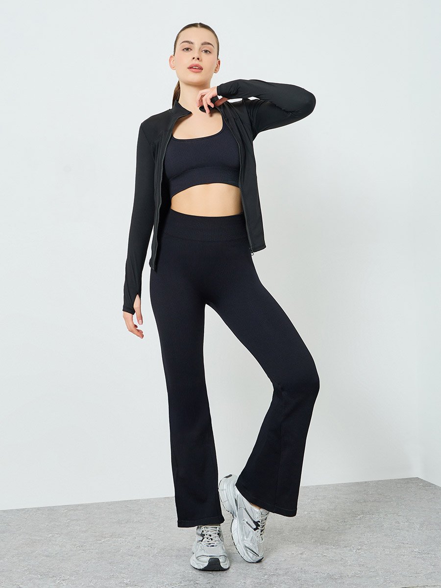 Women Black Broad Contour Thumbhole Jacket