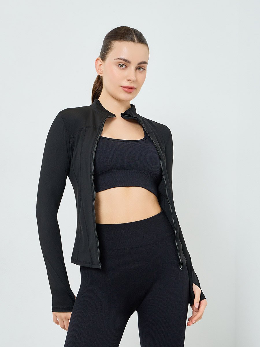 Women Black Broad Contour Thumbhole Jacket