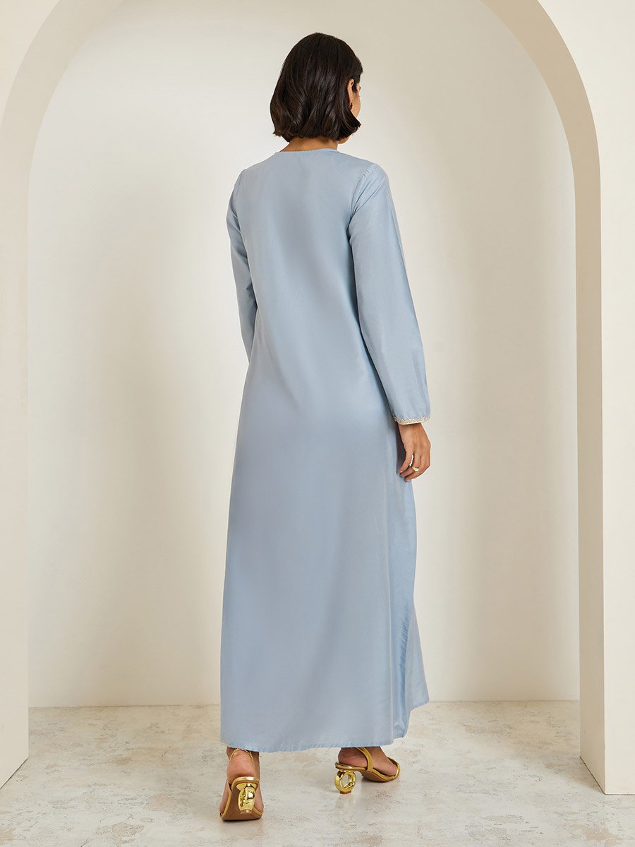 Light Blue Embroidered A-Line Jalabiya