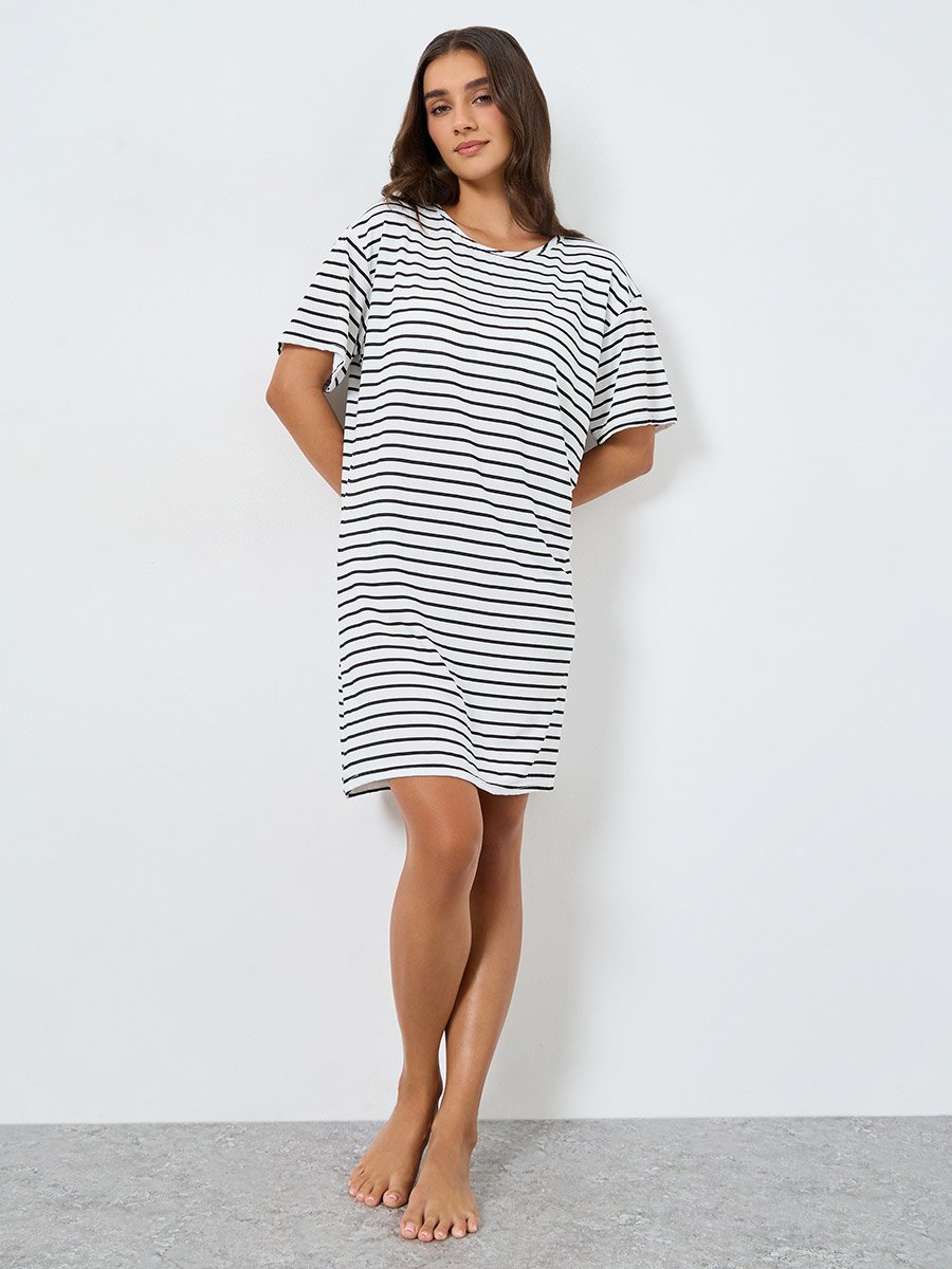 Striped Drop Shoulder Sleep T-Shirt Dress