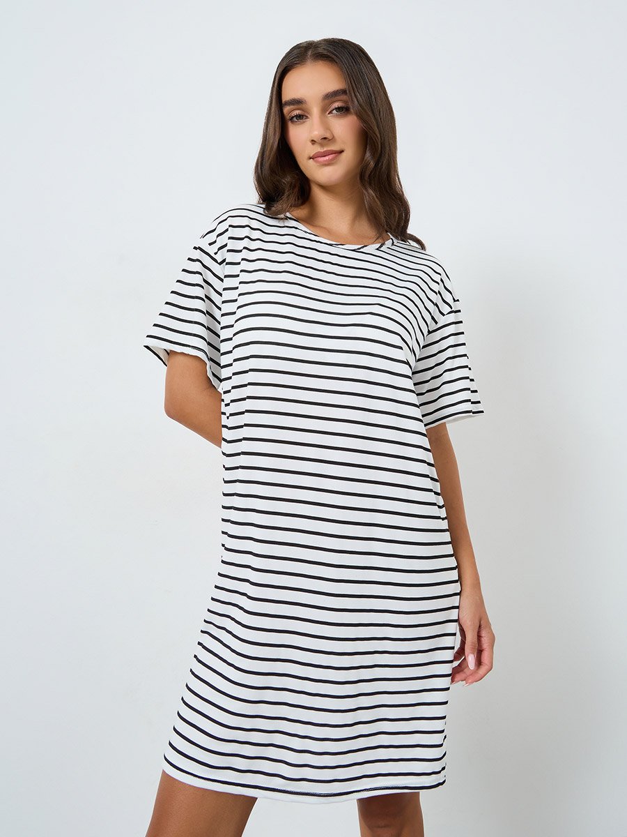 Striped Drop Shoulder Sleep T-Shirt Dress