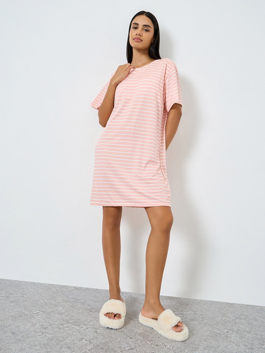 Striped Drop Shoulder Sleep T-Shirt Dress