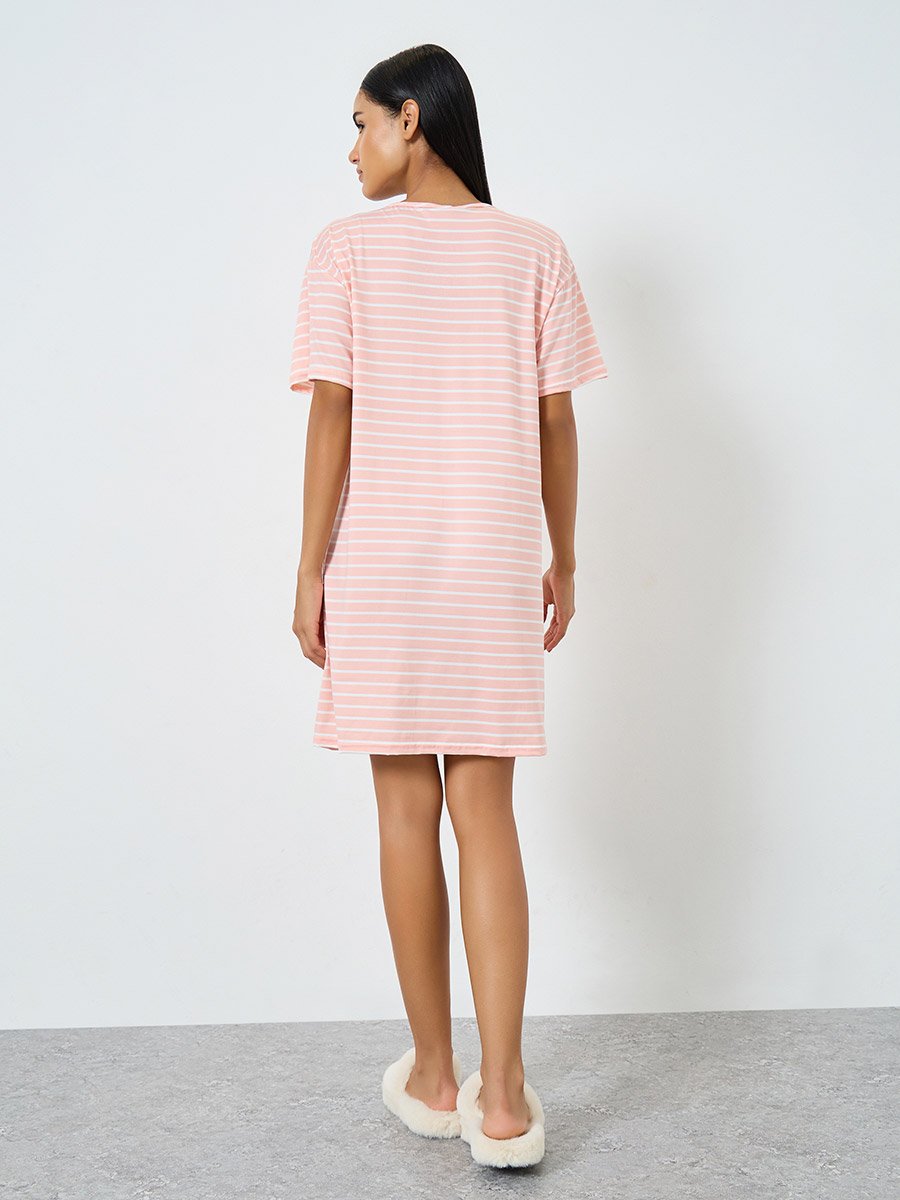 Striped Drop Shoulder Sleep T-Shirt Dress