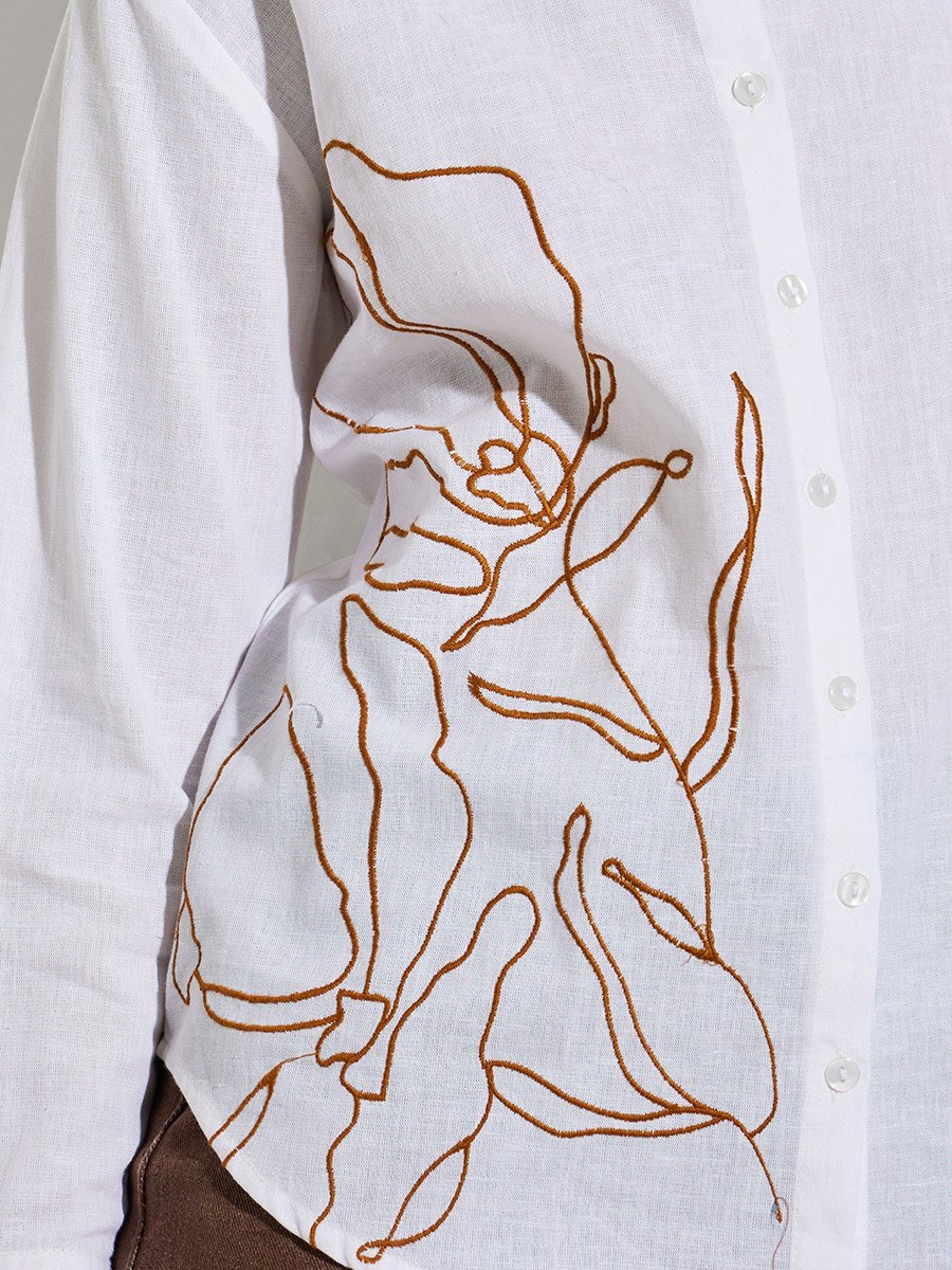 Women Off-White Embroidered Linen Shirt