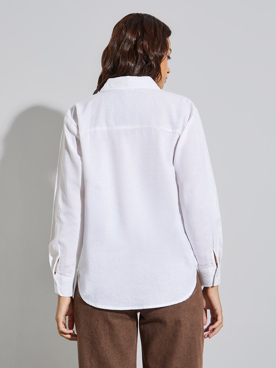 Women Off-White Embroidered Linen Shirt