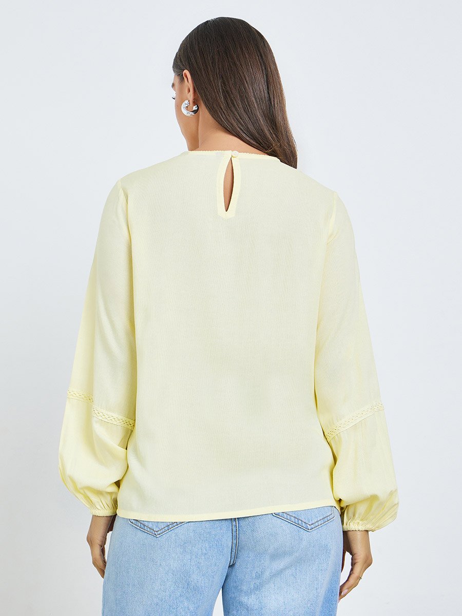 Yellow Embroidered Ruffle Blouse