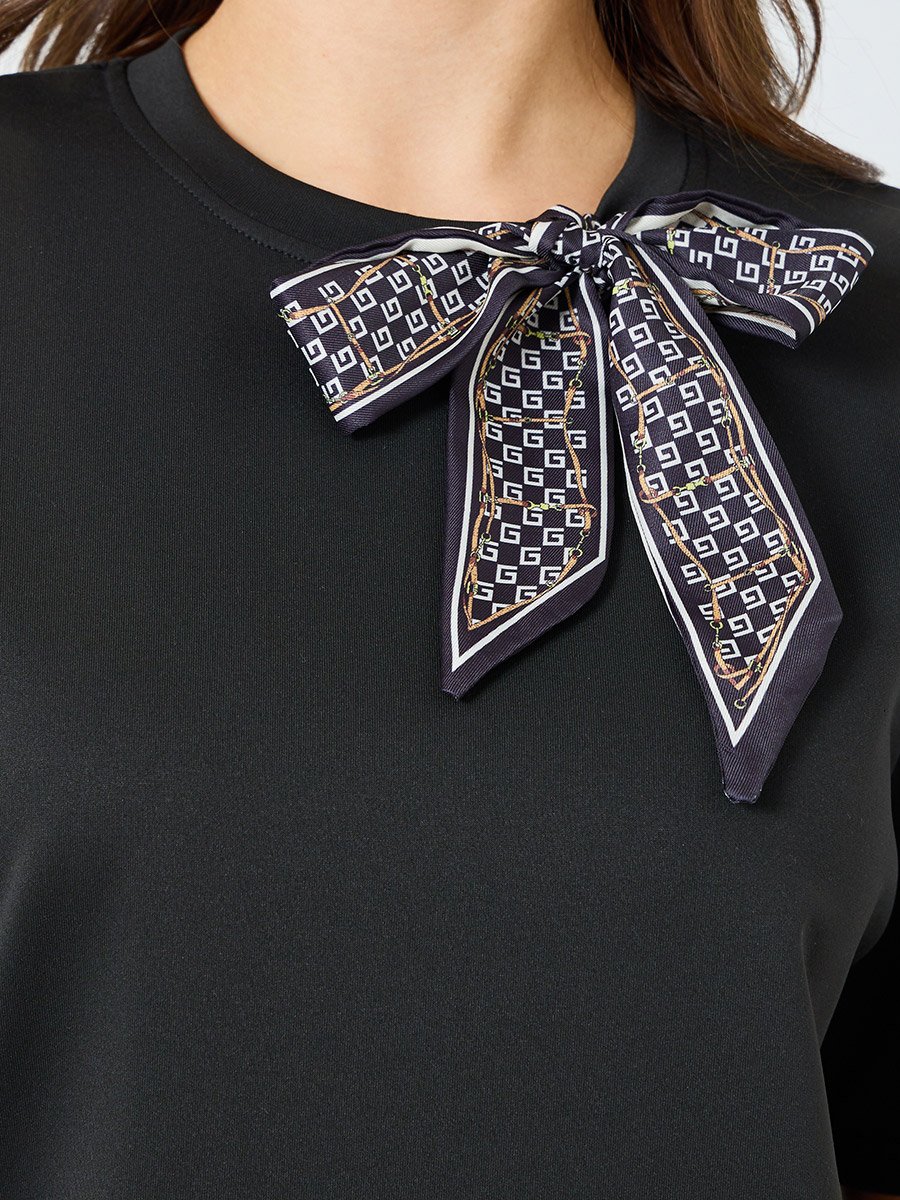 Women Black Oversized T-Shirt with Neck Scarf