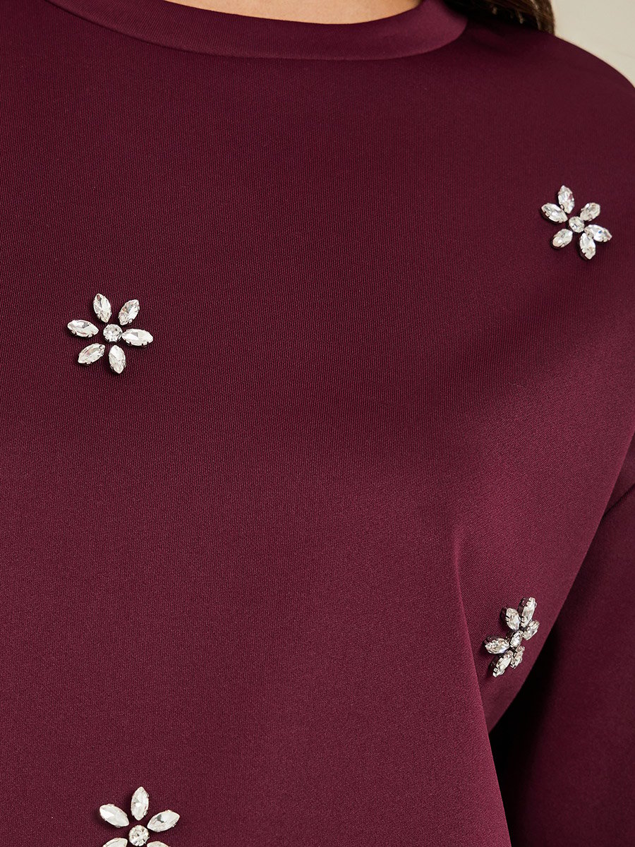 Burgundy Embellished Oversized T-Shirt