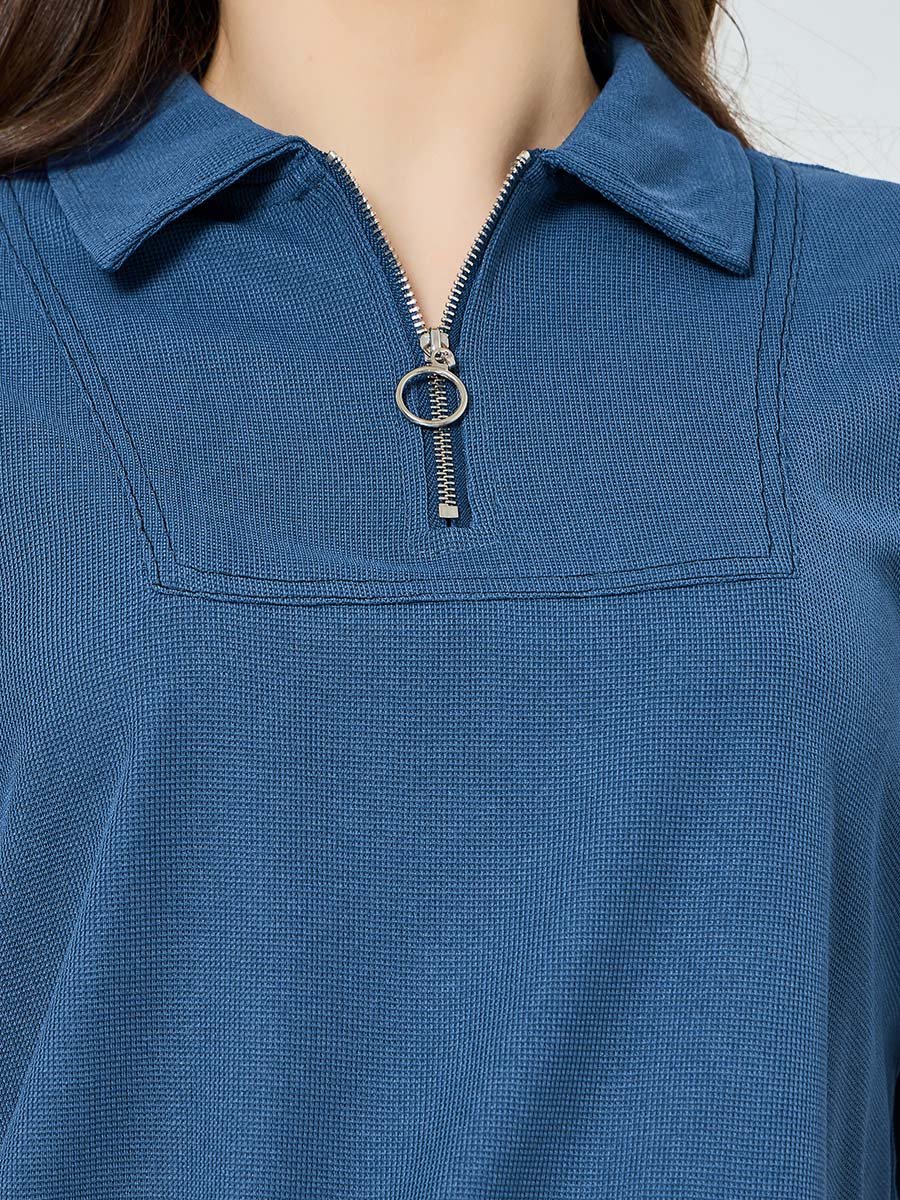 Navy Blue Relaxed Polo T-Shirt with Toggle Detail