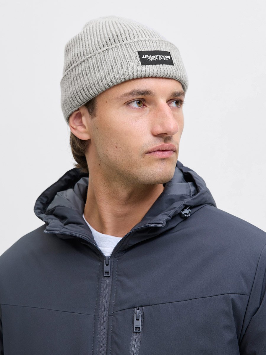 Grey Ribbed Knit Beanie