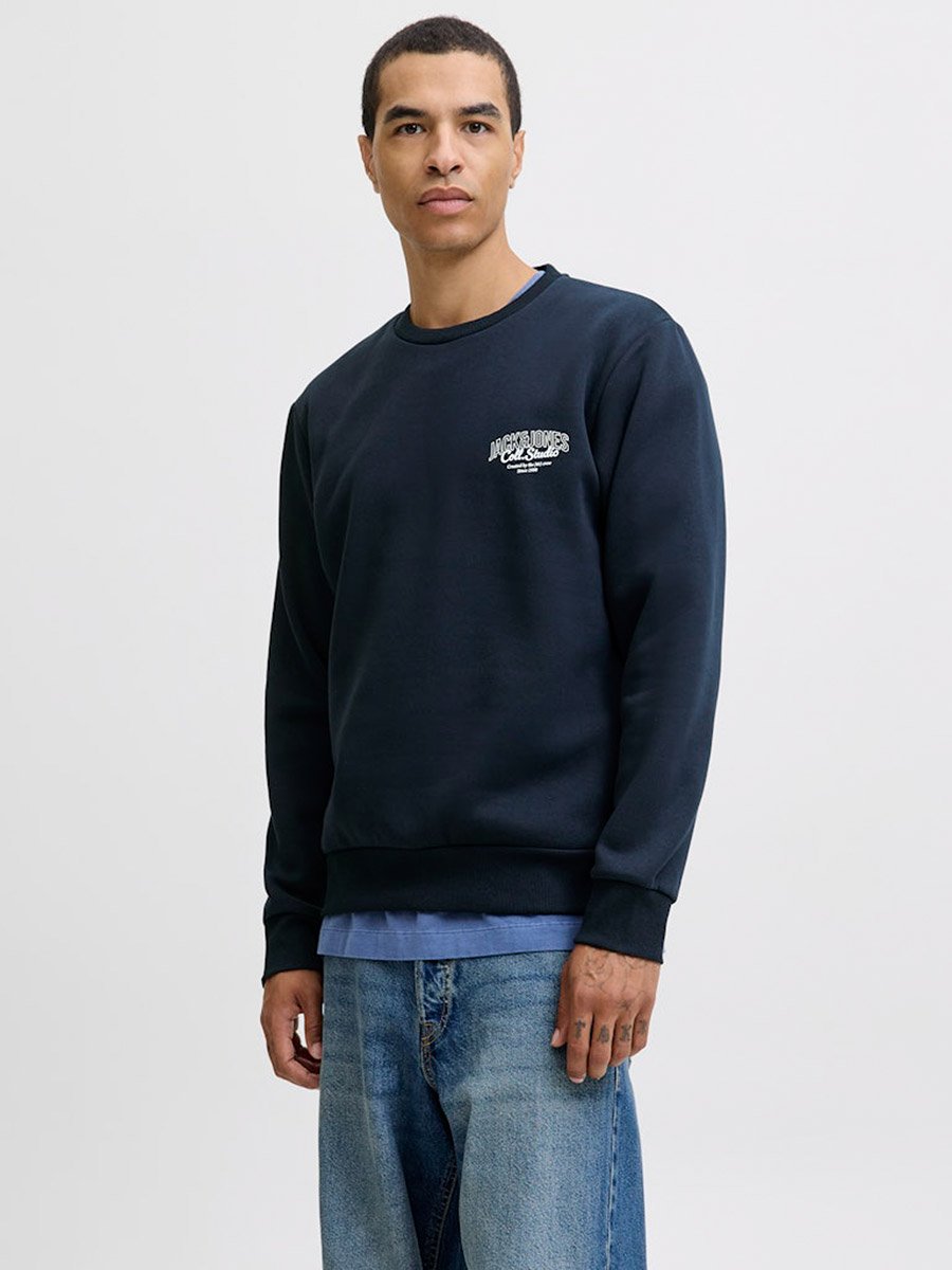 Navy Blue Printed Round Neck Sweatshirt