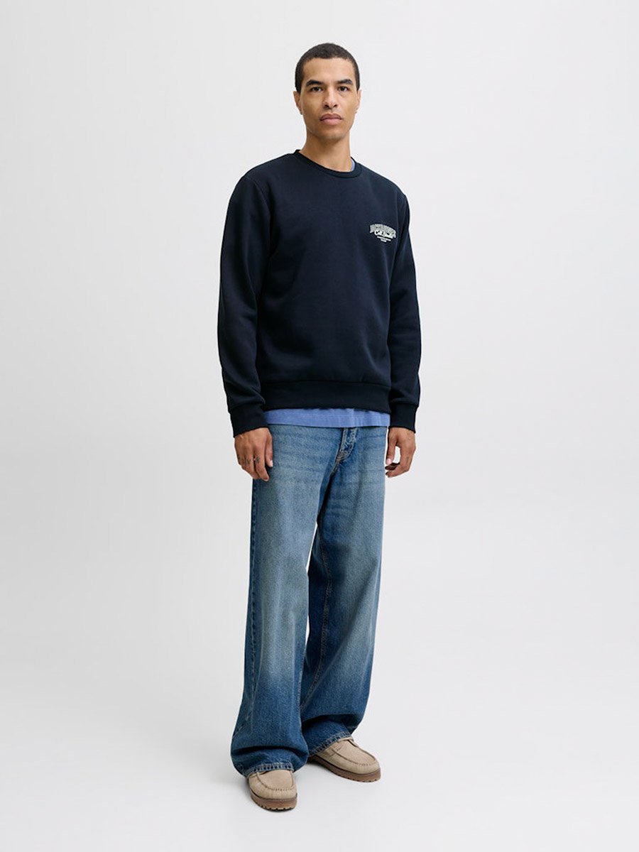 Navy Blue Printed Round Neck Sweatshirt