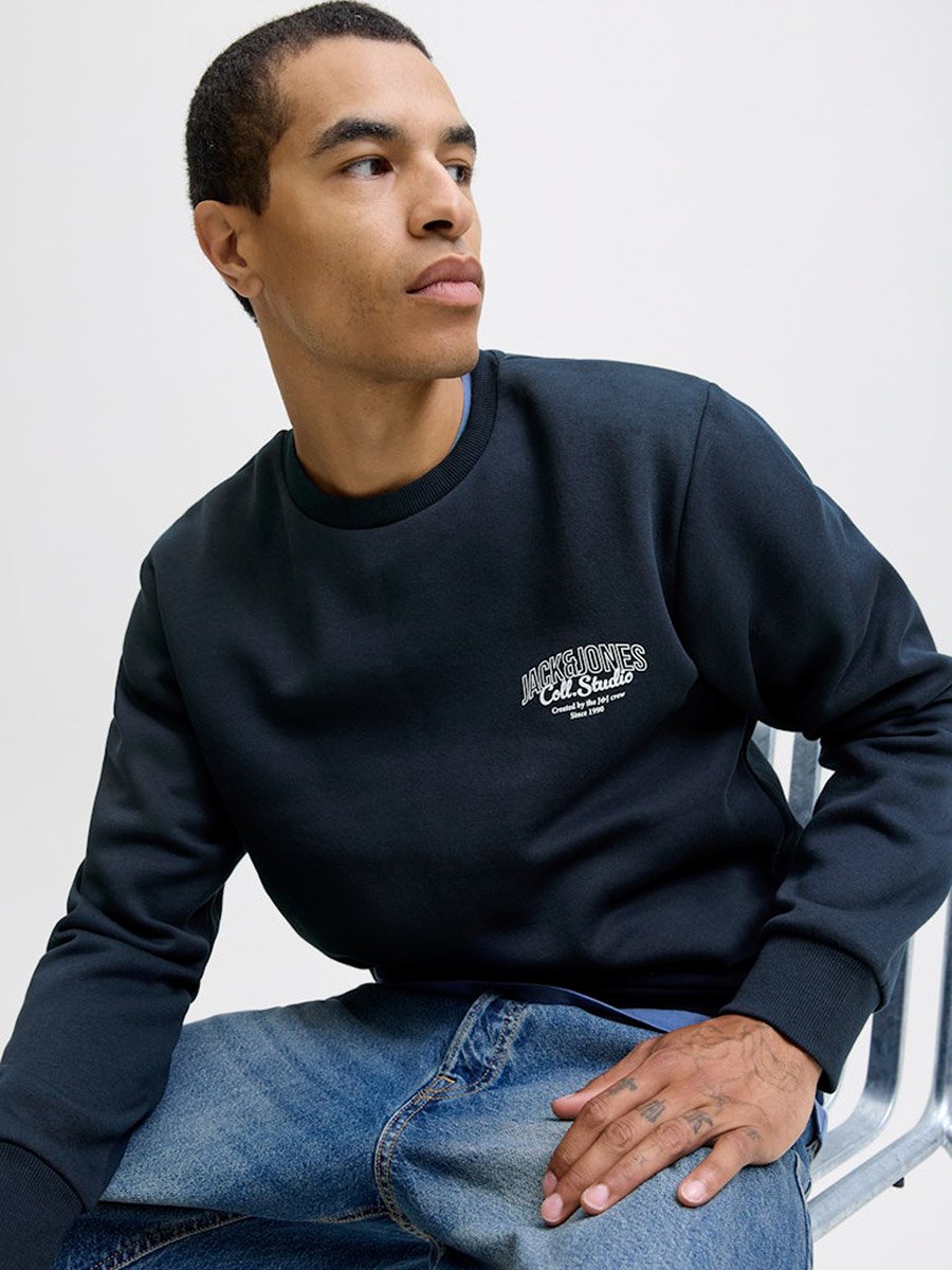 Navy Blue Printed Round Neck Sweatshirt