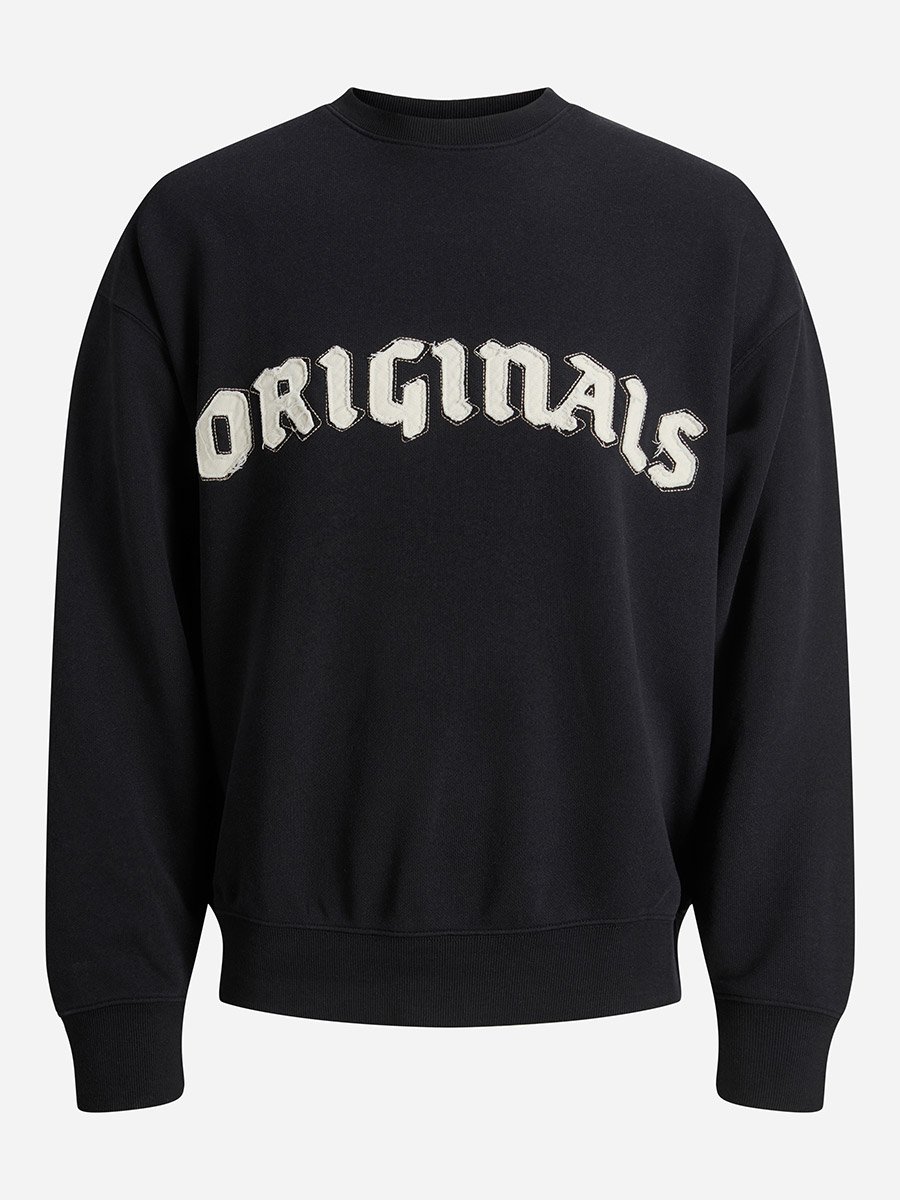 Black Embroidered Patch Pullover Sweatshirt